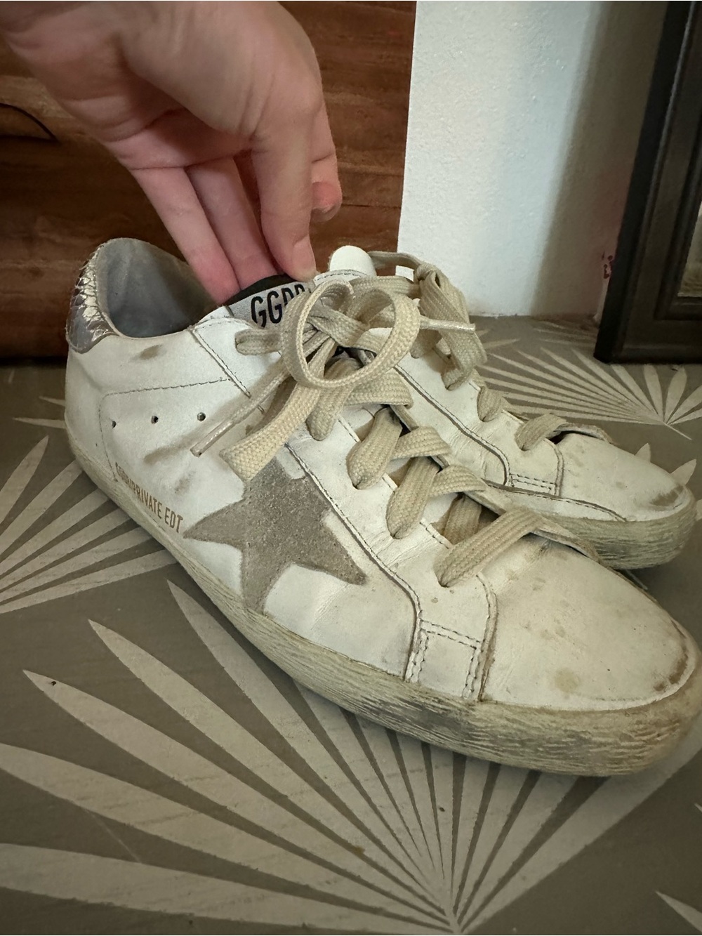 Golden Goose White and Gray Star Low-Top Sneakers